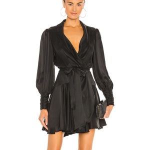ZIMMERMANN Black Silk Wrap Ruffle Dress 0